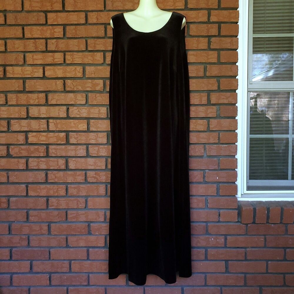 Black Velvet Velour Sleeveless Maxi Dress 16W Vintage Tank Jumper Elegant Luxury